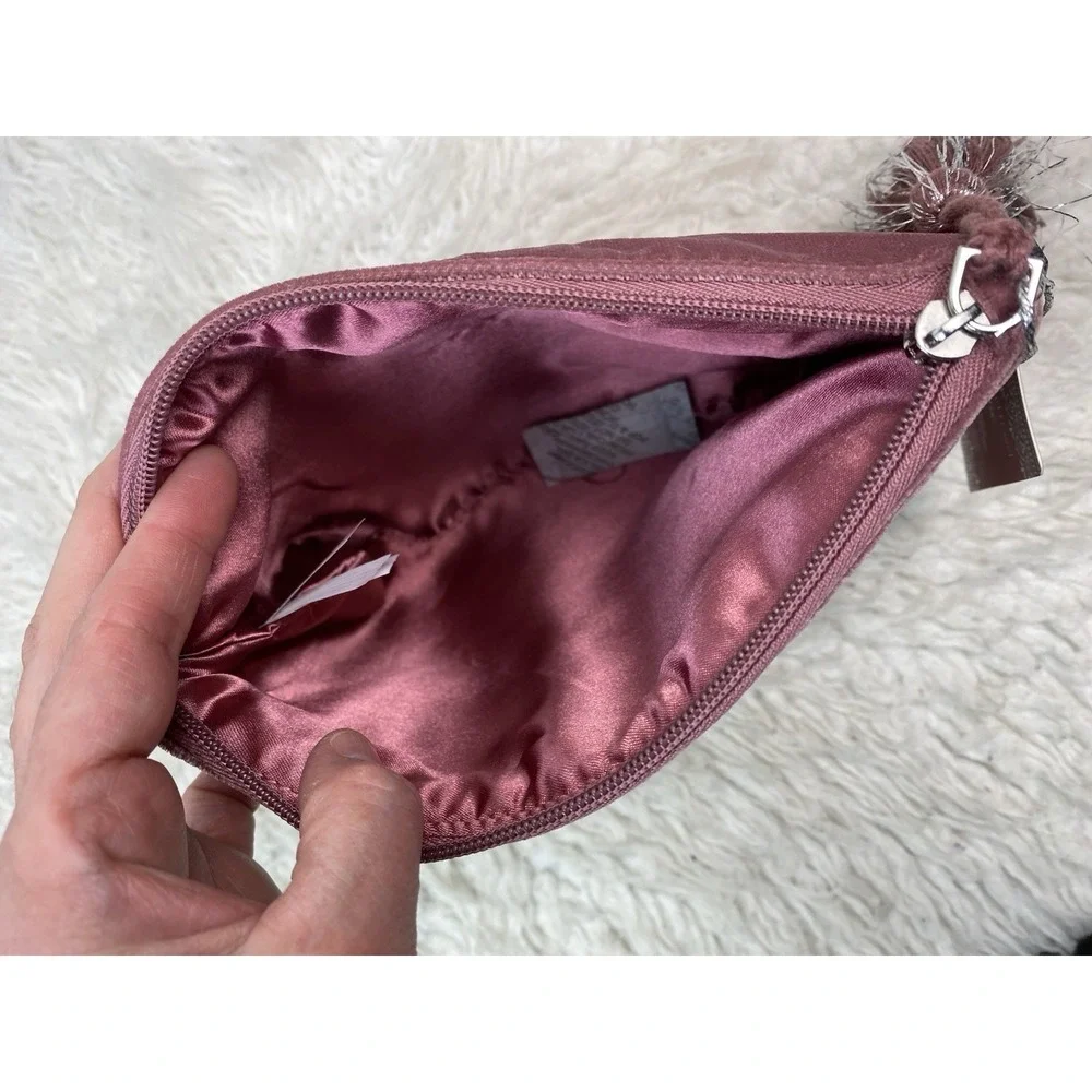 NWT Dwell Studio Pink Velvet Gold Hand Beaded Rhinestone Cosmetic Bag